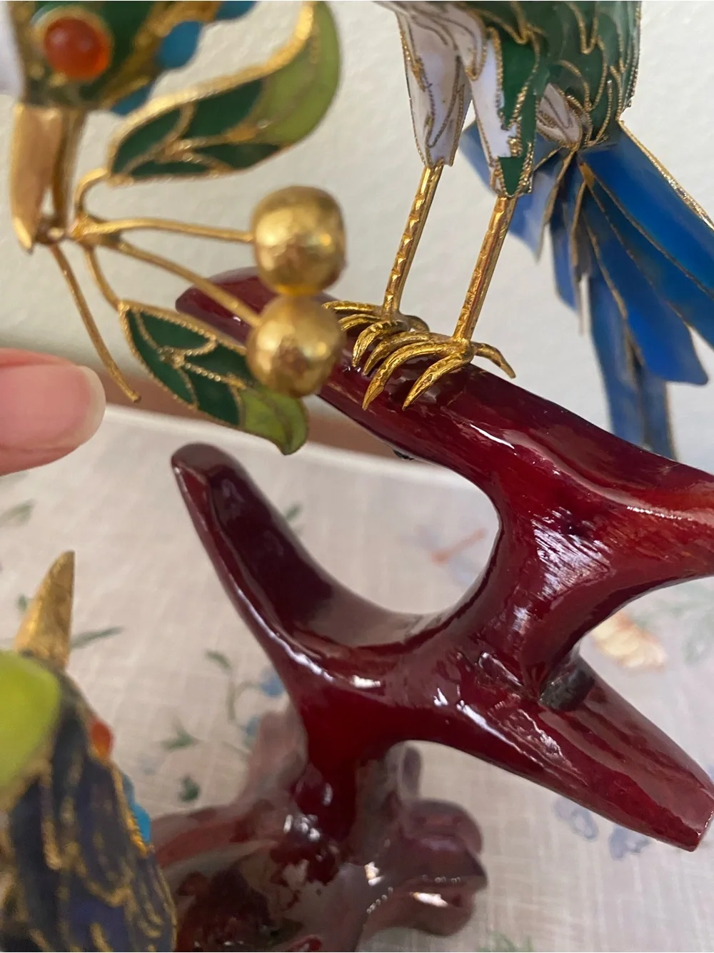 Vtg Cloissonne Multicolor W/ Gold Accent Filigree Birds Sculpture. Handcrafted